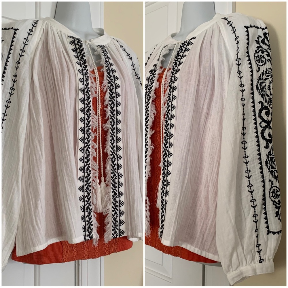 Zara NWT Embroidered Open-Front Blouse/Jacket